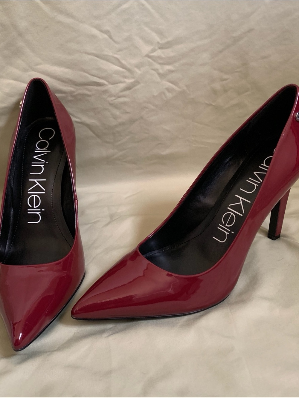 Calvin Klein Women's Wine Red Patent Pointed Pumps